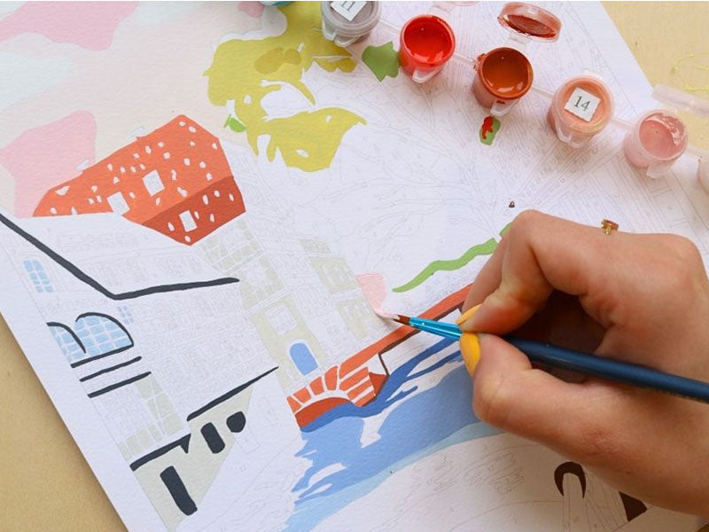 Coffret Peinture Au Numéro - Petit Pinceau - La Petite France Par Camille Clerc