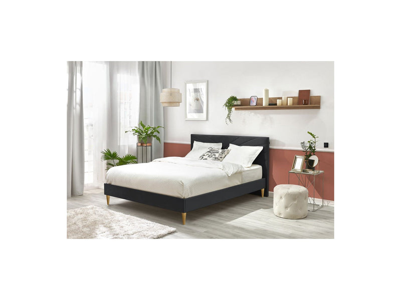 Lit Avec Lattes Massives Pieds En Bois Naturel - Velvet - Anthracite