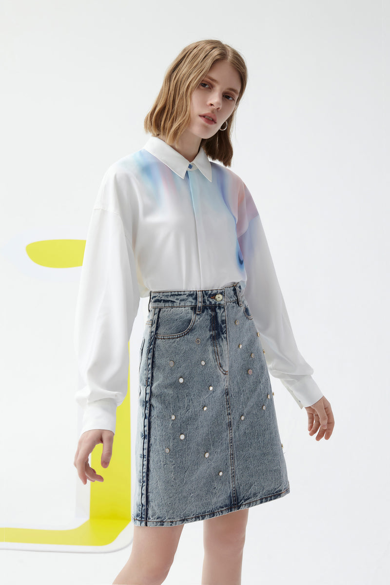 Lily - Jupe - Gris Clair Bleu