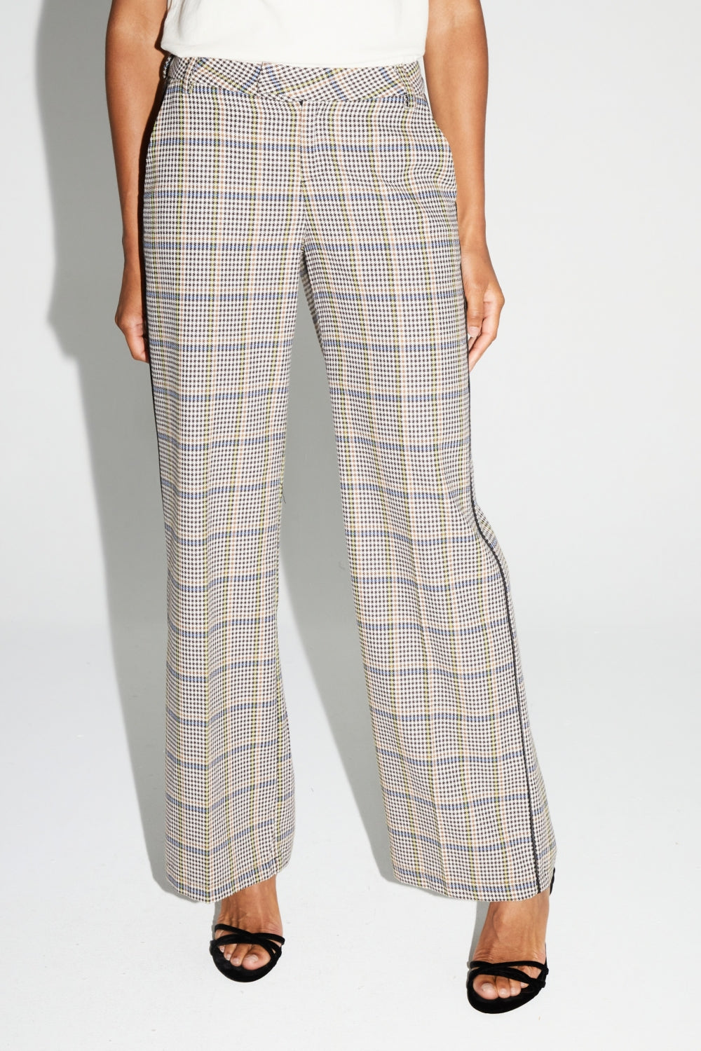 Pantalon Clark Pied De Poule Blue Fabriqué En Italie