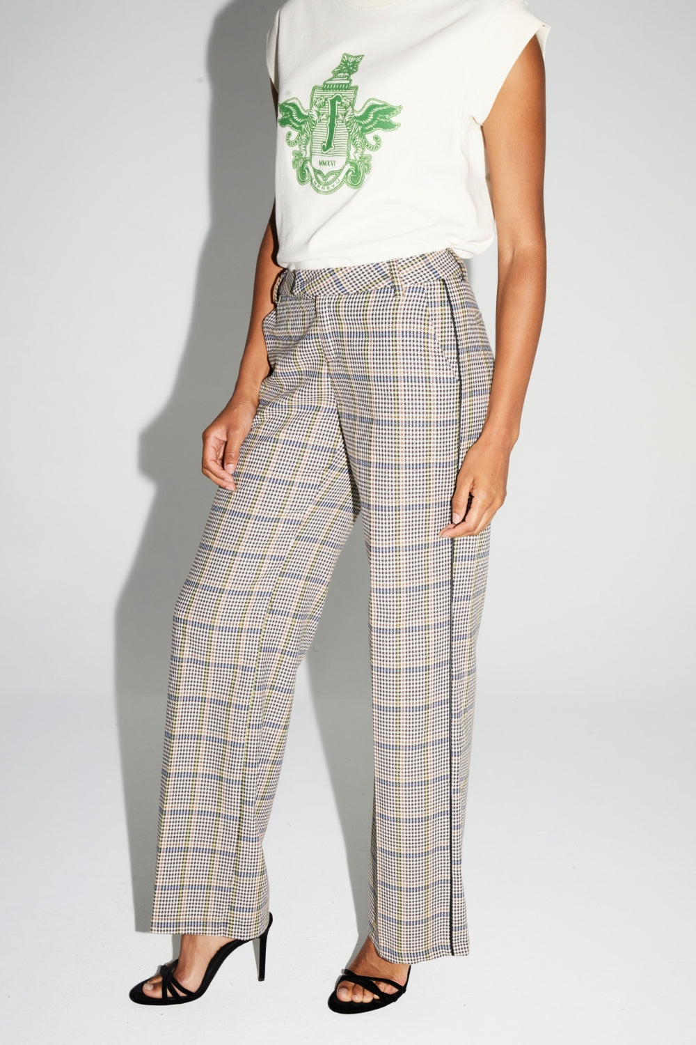 Pantalon Clark Pied De Poule Blue Fabriqué En Italie