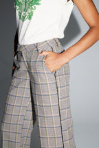 Pantalon Clark Pied De Poule Blue Fabriqué En Italie