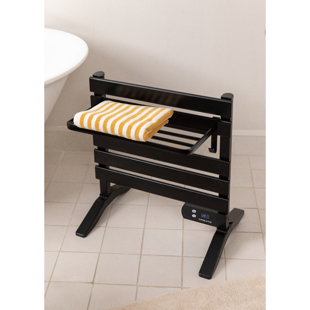 Warm Towel Mini - Porte-Serviette Électrique 150W Avec Pieds + Étagère - Noir
