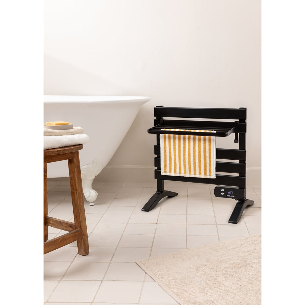 Warm Towel Mini - Porte-Serviette Électrique 150W Avec Pieds + Étagère - Noir