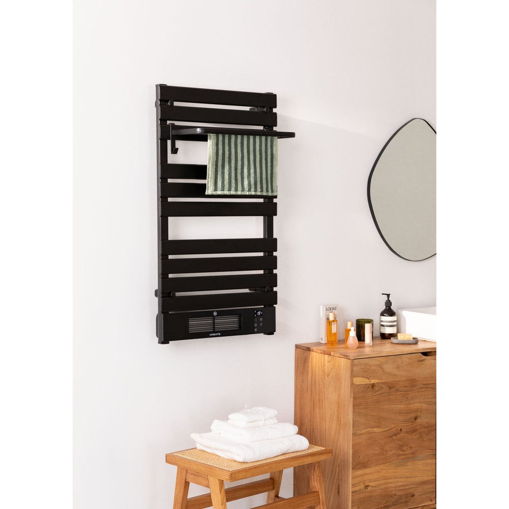 Warm Towel Pro 500/1500W - Sèche-Serviettes Électrique Avec Chauffage & Wifi Avec Étagère 3 Barres- Noir