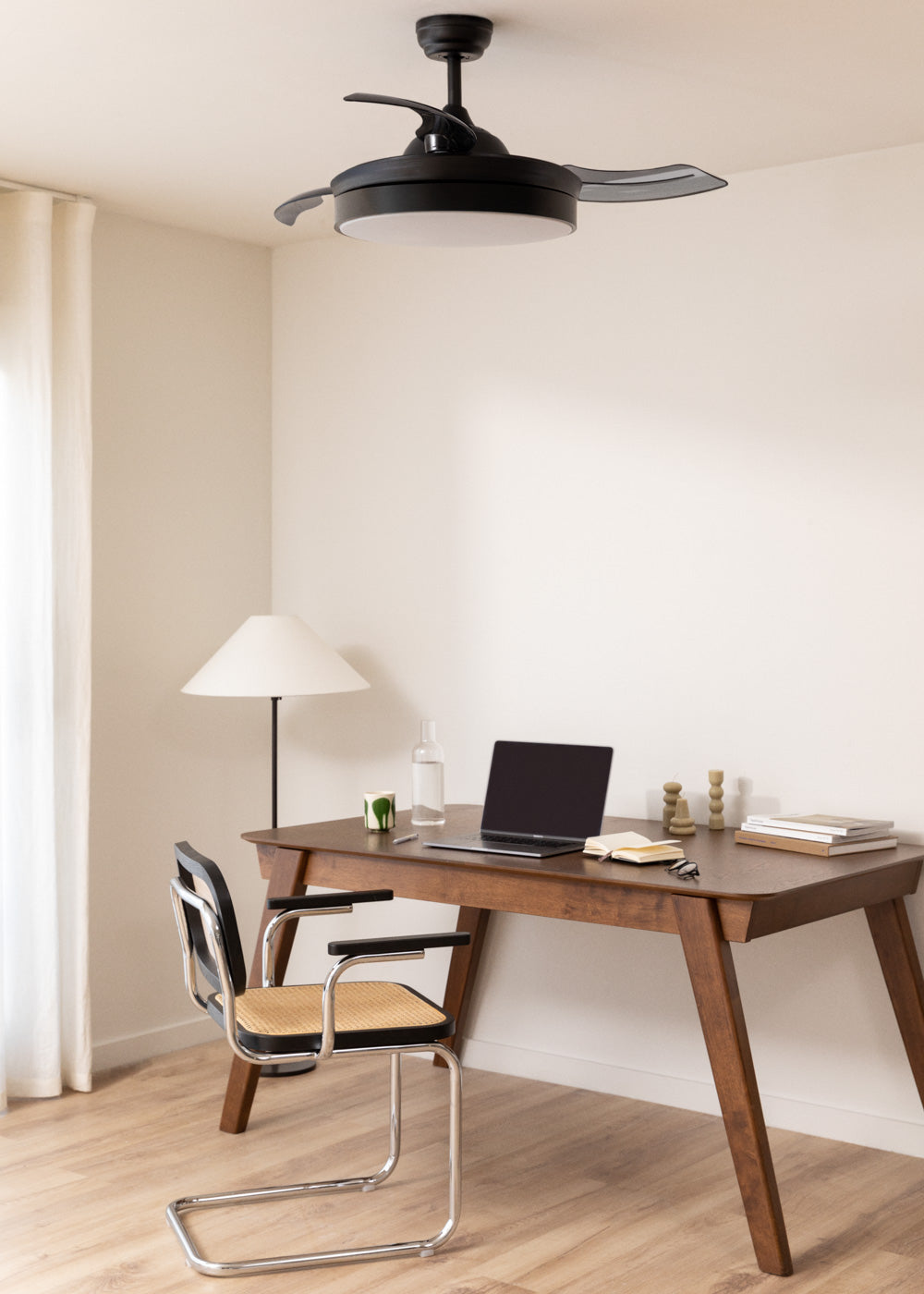 Wind Clear - Ventilateur De Plafond 40W Silencieux À Pales Rétractables Avec Éclairage Led - Noir