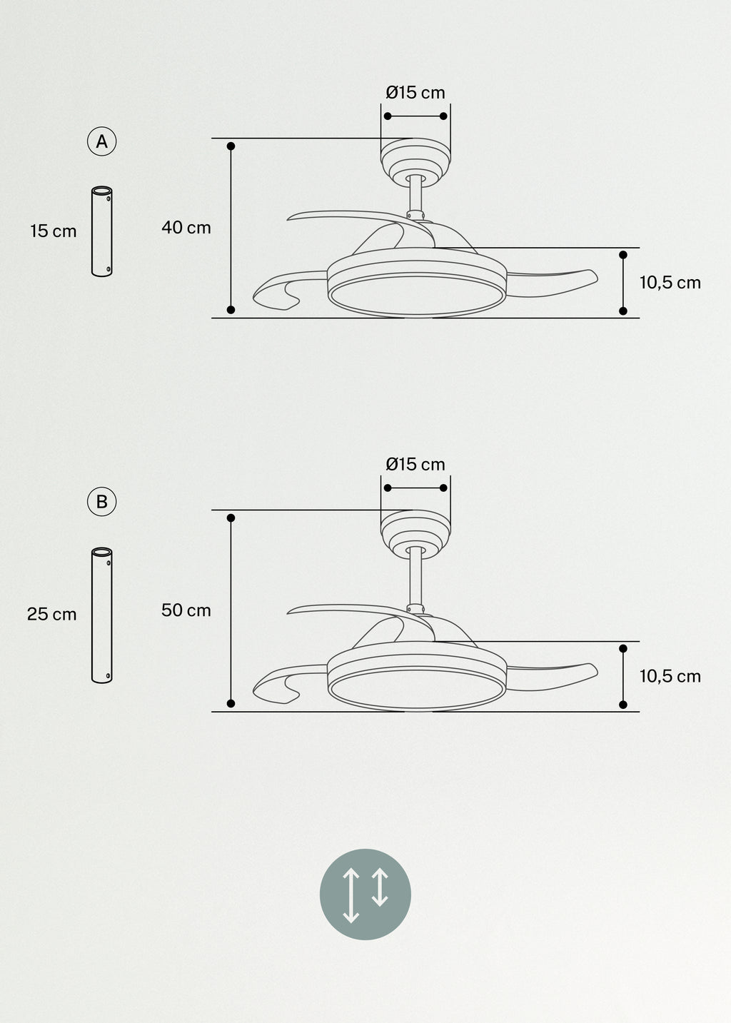 Wind Clear - Ventilateur De Plafond 40W Silencieux À Pales Rétractables Avec Éclairage Led - Noir