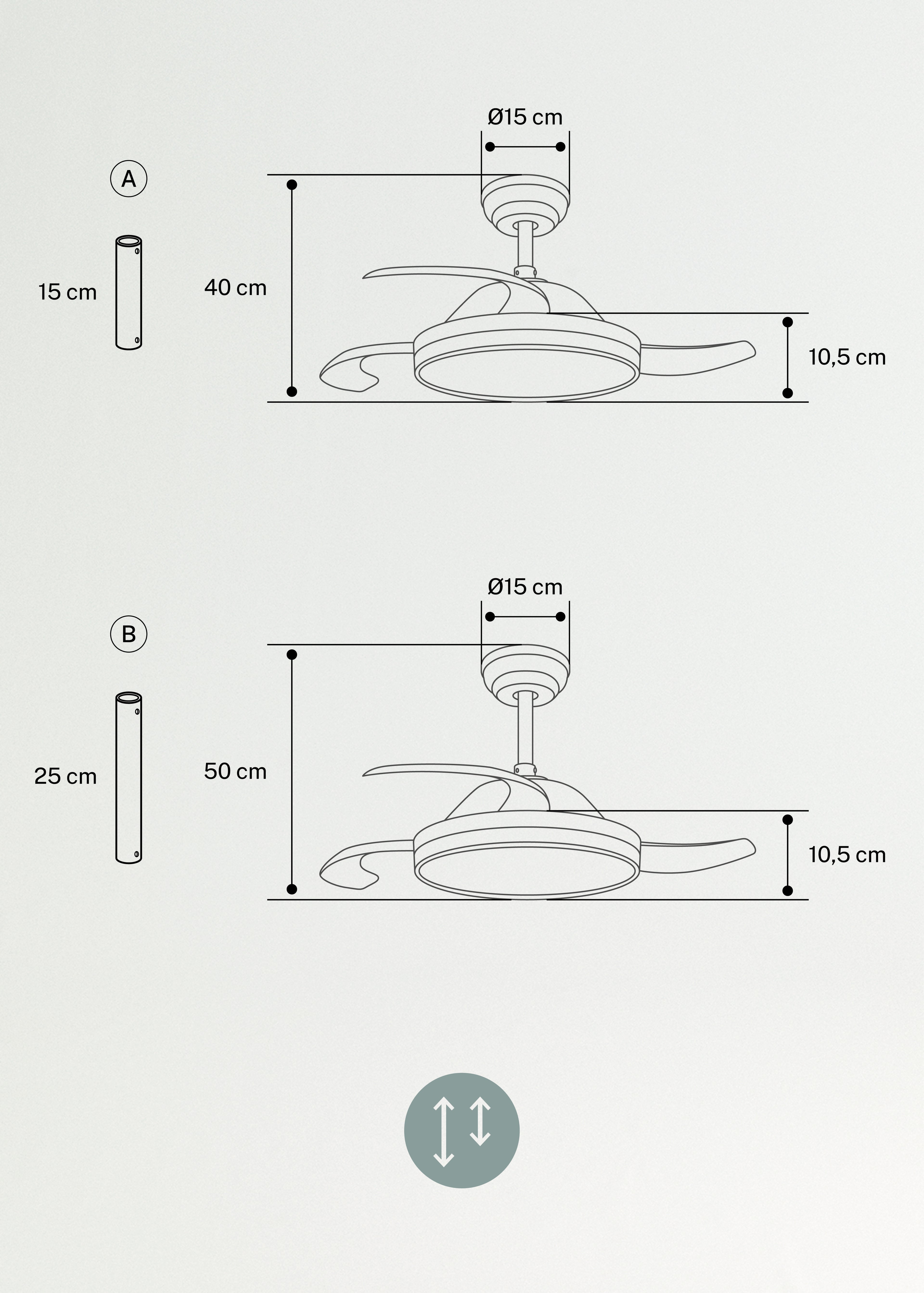 Wind Clear - Ventilateur De Plafond 40W Silencieux À Pales Rétractables Avec Éclairage Led - Noir