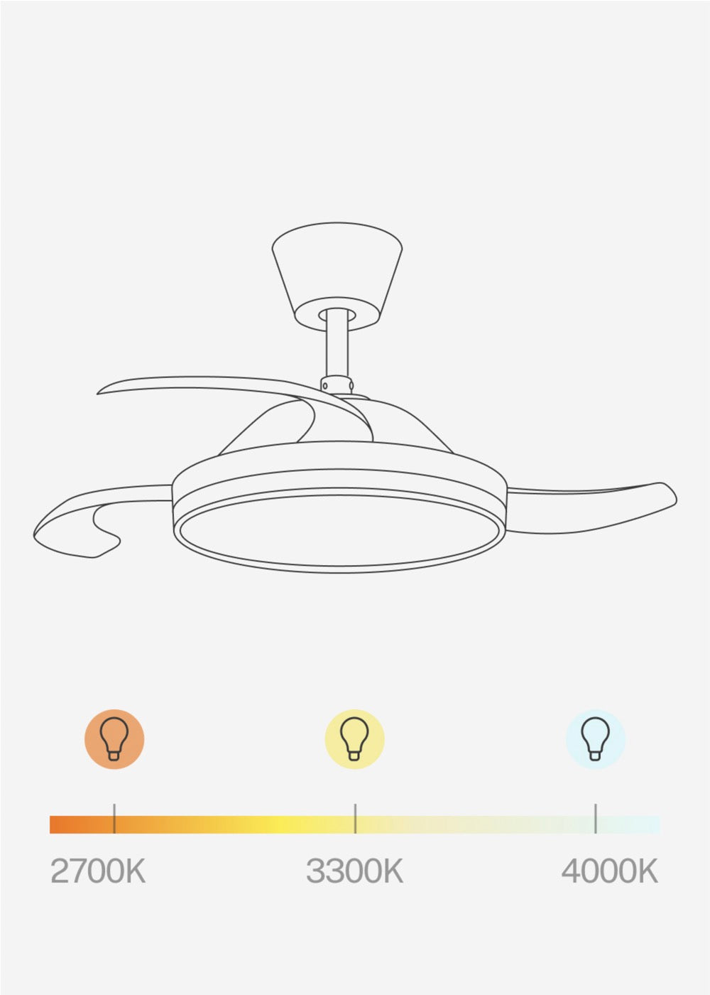Wind Clear - Ventilateur De Plafond 40W Silencieux À Pales Rétractables Avec Éclairage Led - Noir