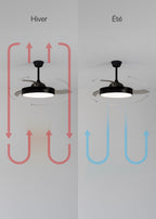 Wind Clear - Ventilateur De Plafond 40W Silencieux À Pales Rétractables Avec Éclairage Led - Noir