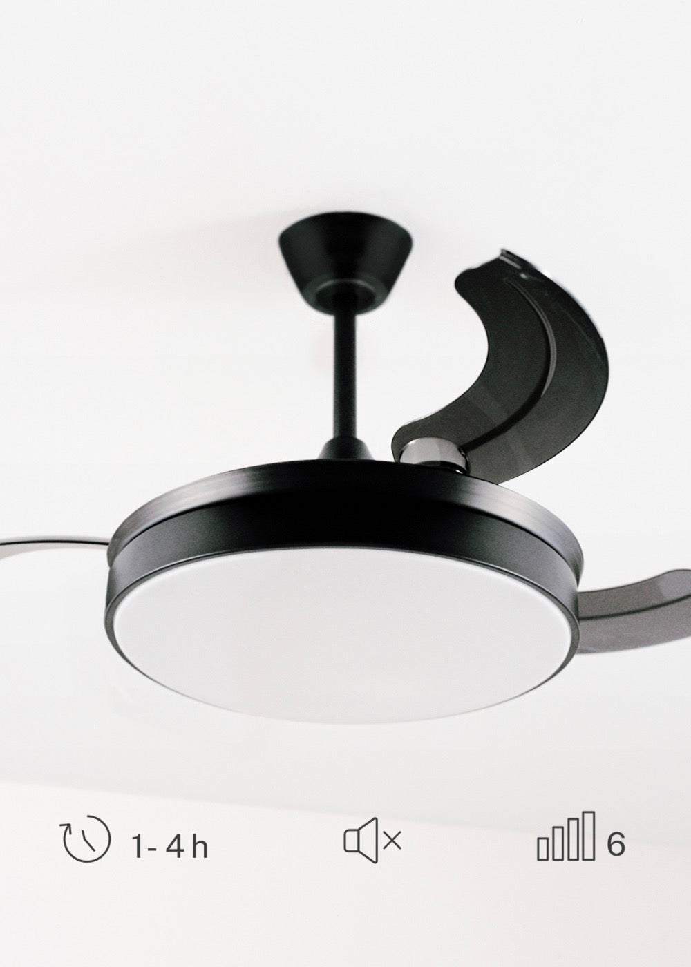 Wind Clear - Ventilateur De Plafond 40W Silencieux À Pales Rétractables Avec Éclairage Led - Noir