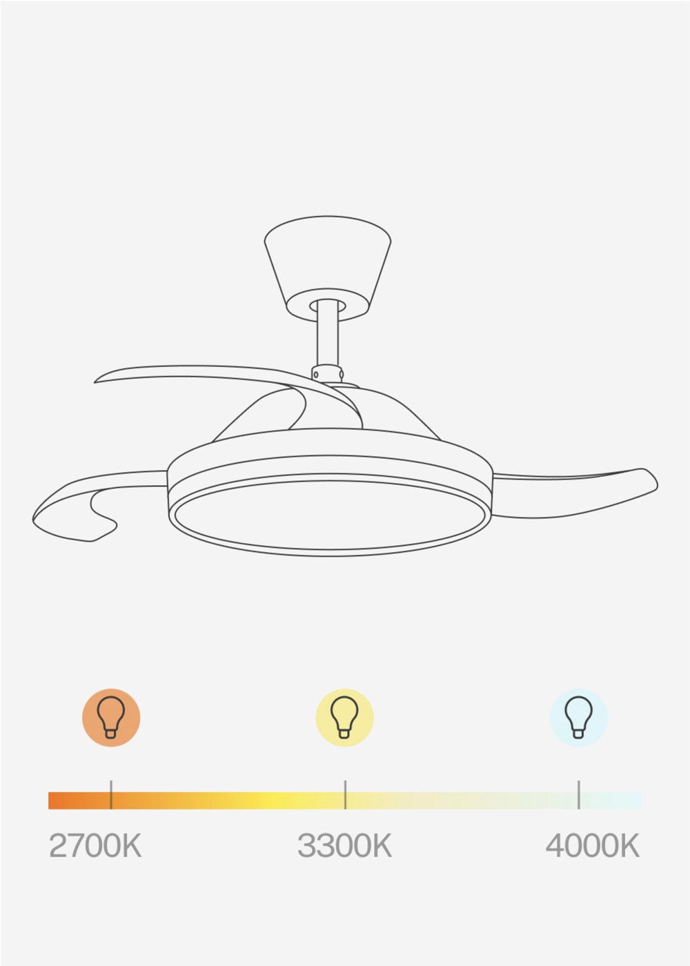 Wind Clear - Ventilateur De Plafond 40W Silencieux À Pales Rétractables Avec Éclairage Led - Noir