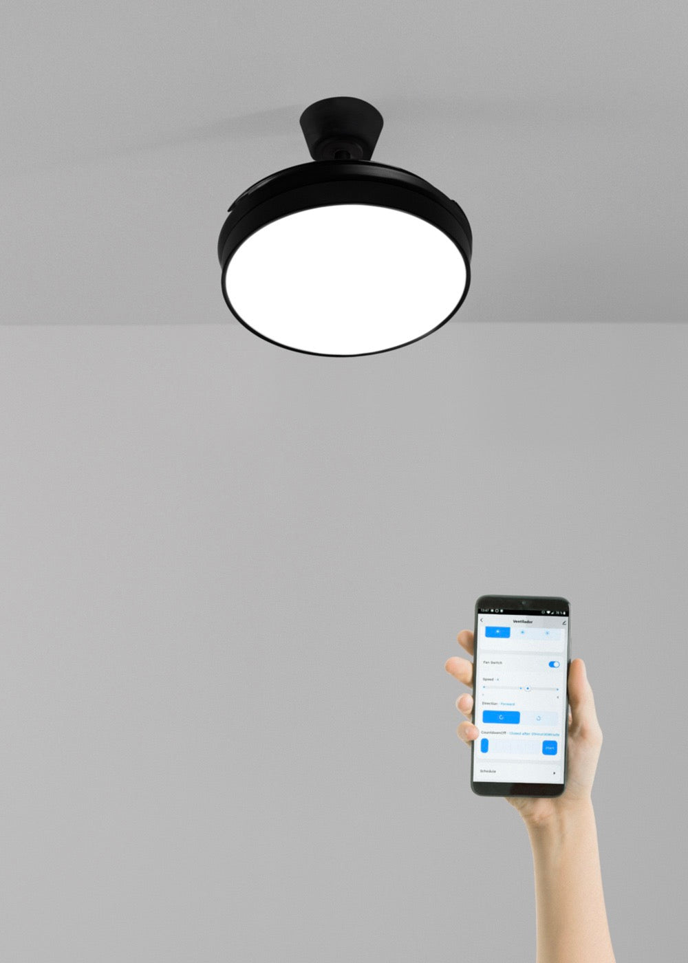 Wind Clear - Ventilateur De Plafond 40W Silencieux À Pales Rétractables Avec Éclairage Led - Noir