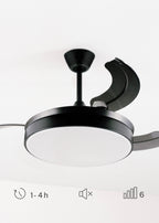 Wind Clear - Ventilateur De Plafond 40W Silencieux À Pales Rétractables Avec Éclairage Led - Noir
