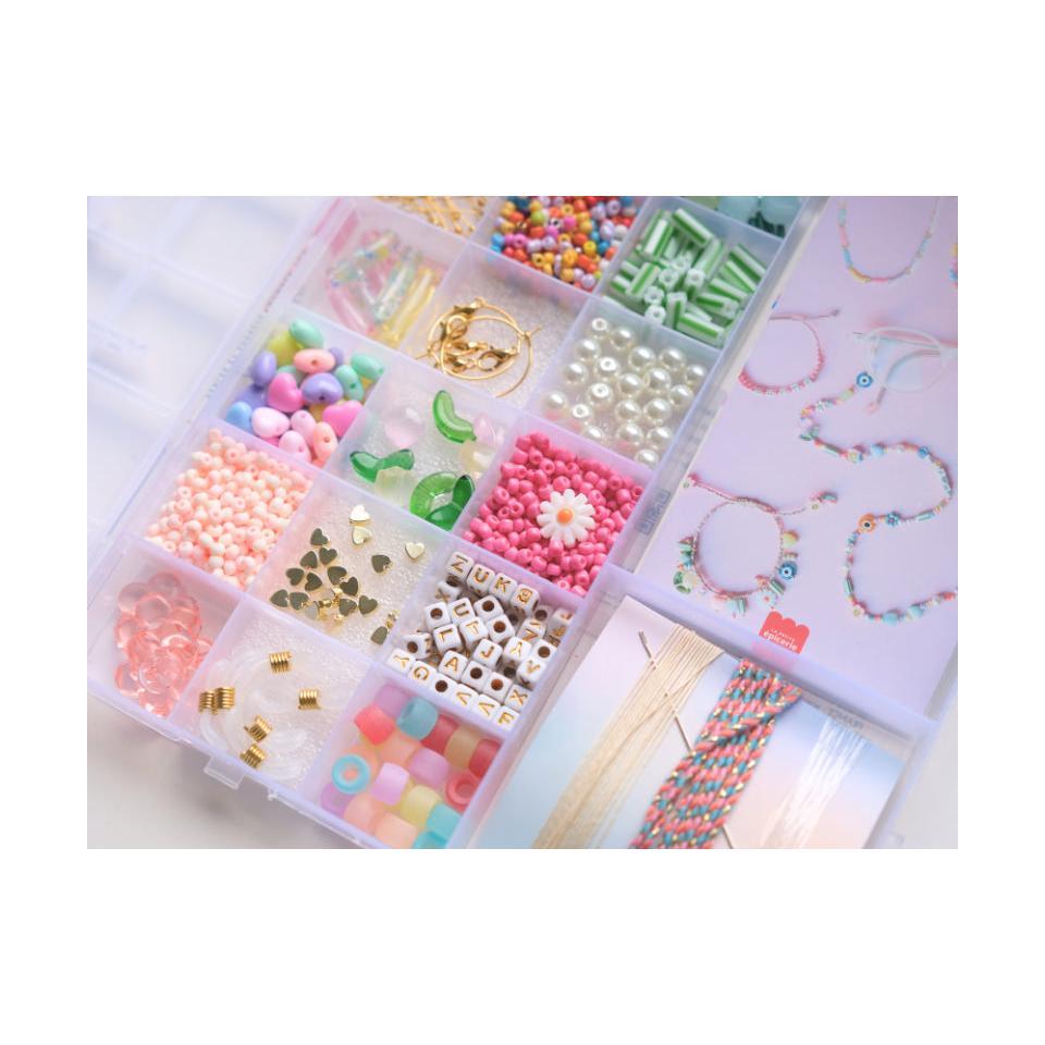 Maxi Bubble Tea Box - Cuentas con 20 compartimentos y fornituras para hacer joyas