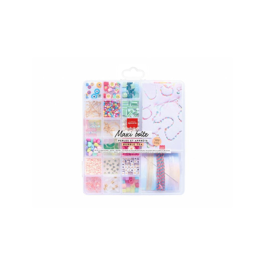 Maxi Bubble Tea Box - Cuentas con 20 compartimentos y fornituras para hacer joyas