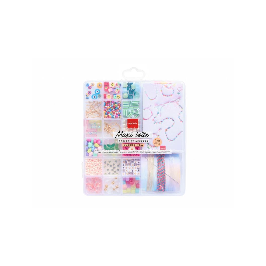Maxi Bubble Tea Box - Cuentas con 20 compartimentos y fornituras para hacer joyas