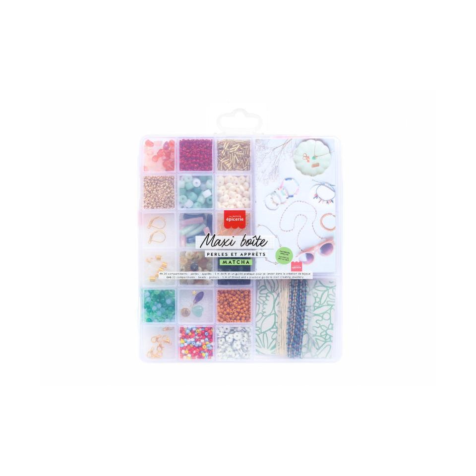 Maxi Matcha Box - Cuentas y fornituras con 20 compartimentos para la fabricación de joyas
