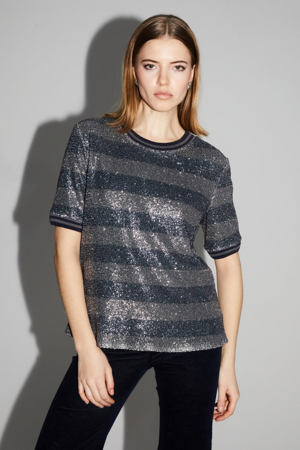 Blouse Poppy Rayures Navy Fabriquée En Italie