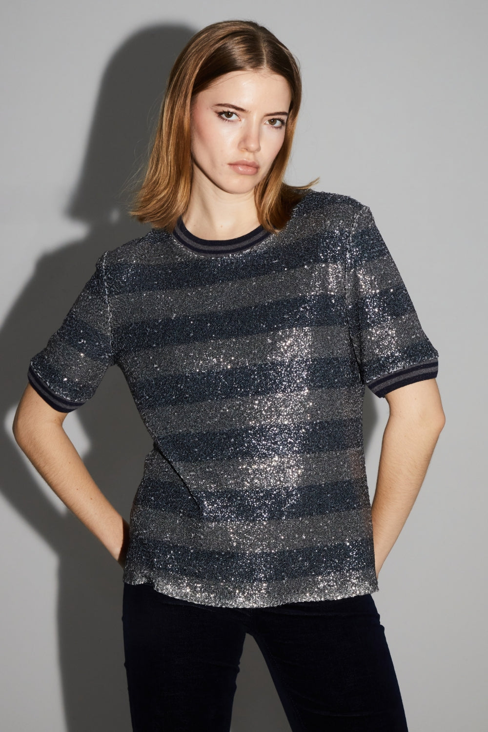Blouse Poppy Rayures Navy Fabriquée En Italie