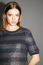 Blouse Poppy Rayures Navy Fabriquée En Italie