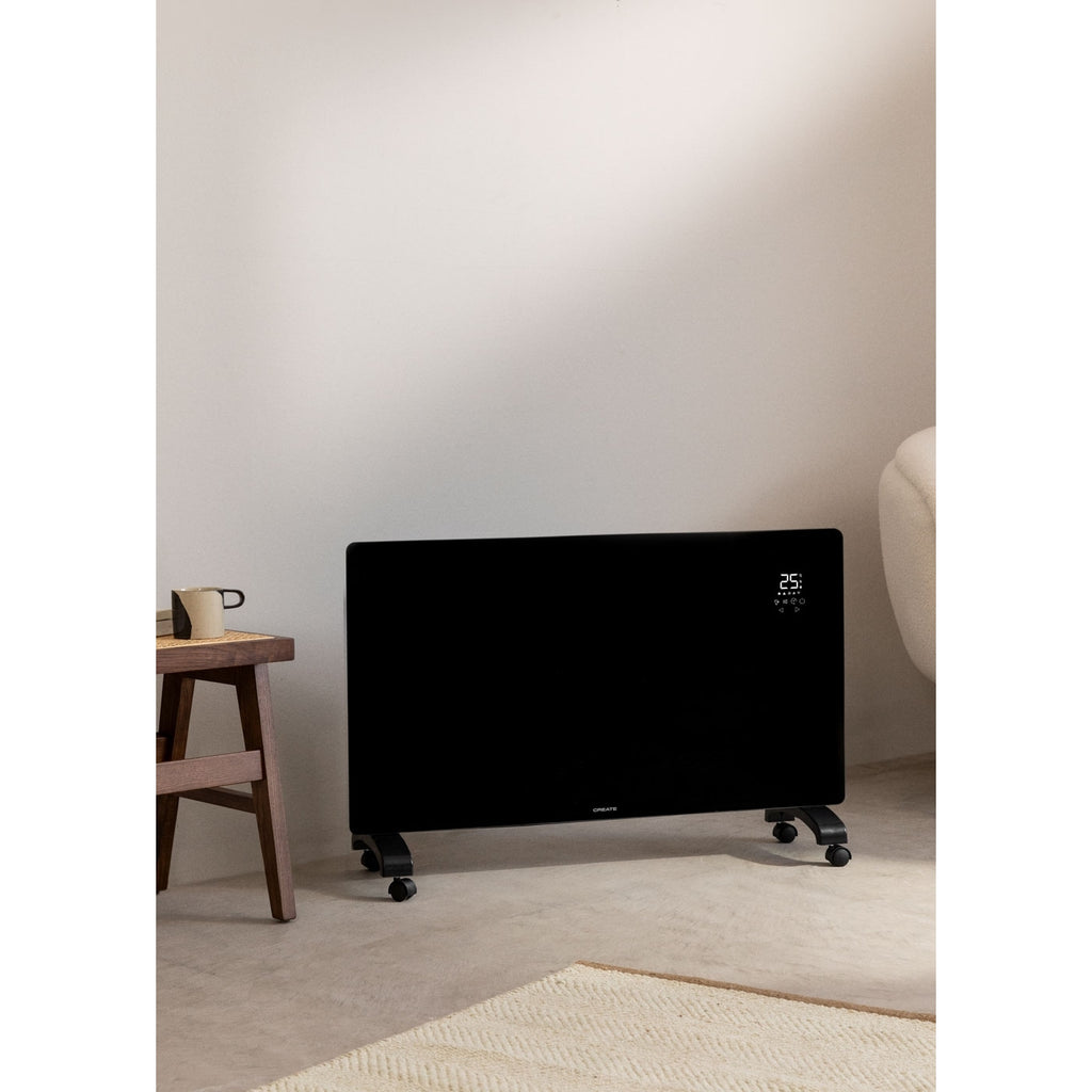 Warm Crystal 2500W - Convecteur Électrique En Verre Wifi Avec Roulettes - Noir