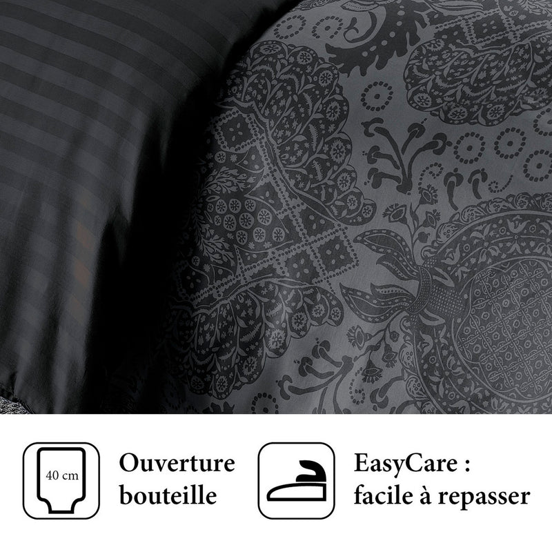 Arles - Housse De Couette + Taie(s) D'Oreiller Satin De Coton Arles Gris Foncé