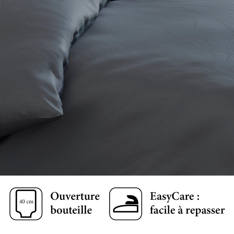 Arles - Housse De Couette + Taie(s) D'Oreiller Satin De Coton Uni Gris Clair