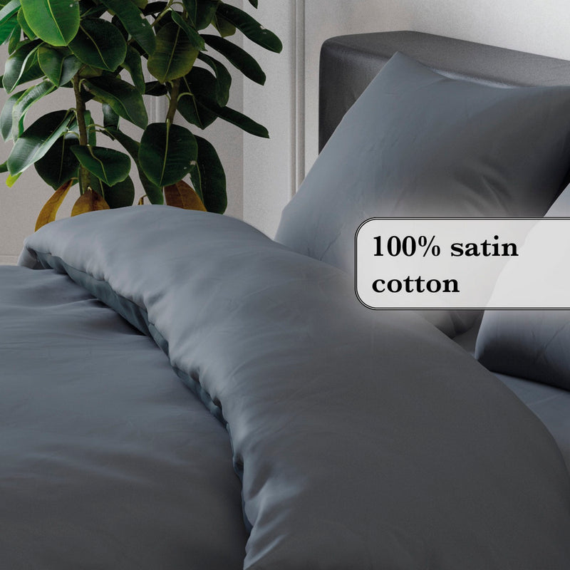 Arles - Housse De Couette + Taie(s) D'Oreiller Satin De Coton Uni Gris Clair