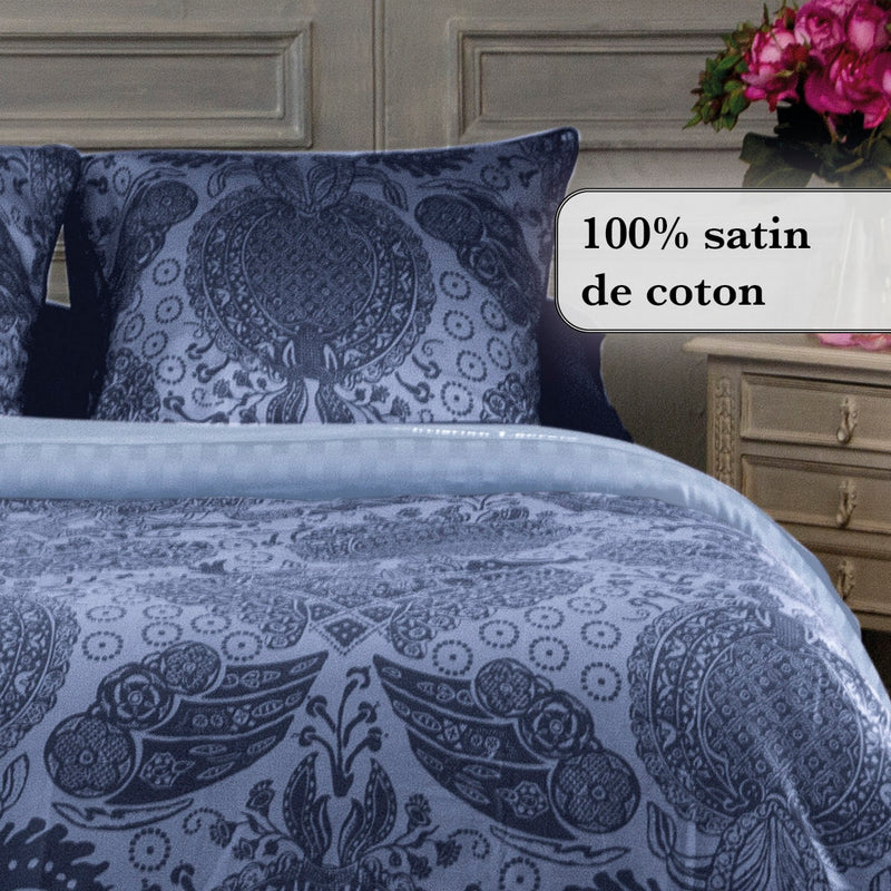 Arles - Drap Plat Satin De Coton Uni Bleu Foncé