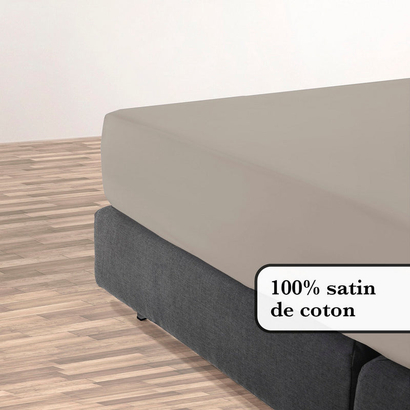 Arles - Drap-Housse Satin De Coton Uni Taupe