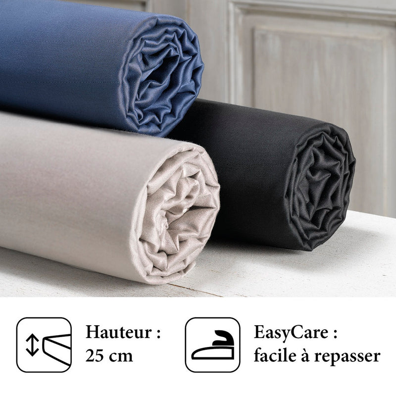 Arles - Zanzibar - Drap-Housse Satin De Coton Uni Bleu Foncé