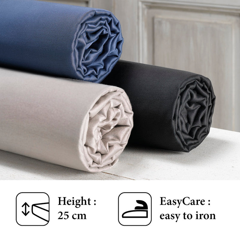 Arles - Zanzibar - Drap-Housse Satin De Coton Uni Bleu Foncé