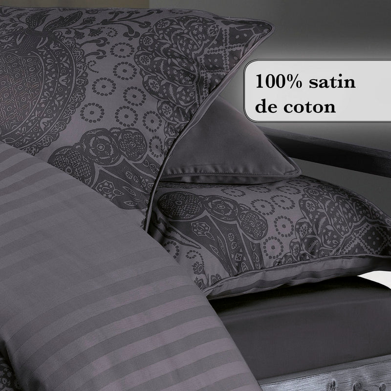 Arles - Drap-Housse Satin De Coton Uni Gris Foncé