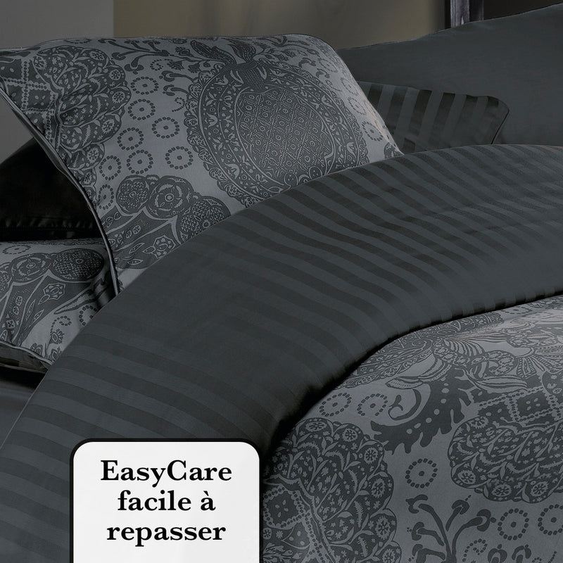 Arles - Housse De Couette + Taie(s) D'Oreiller Satin De Coton Arles Gris Foncé