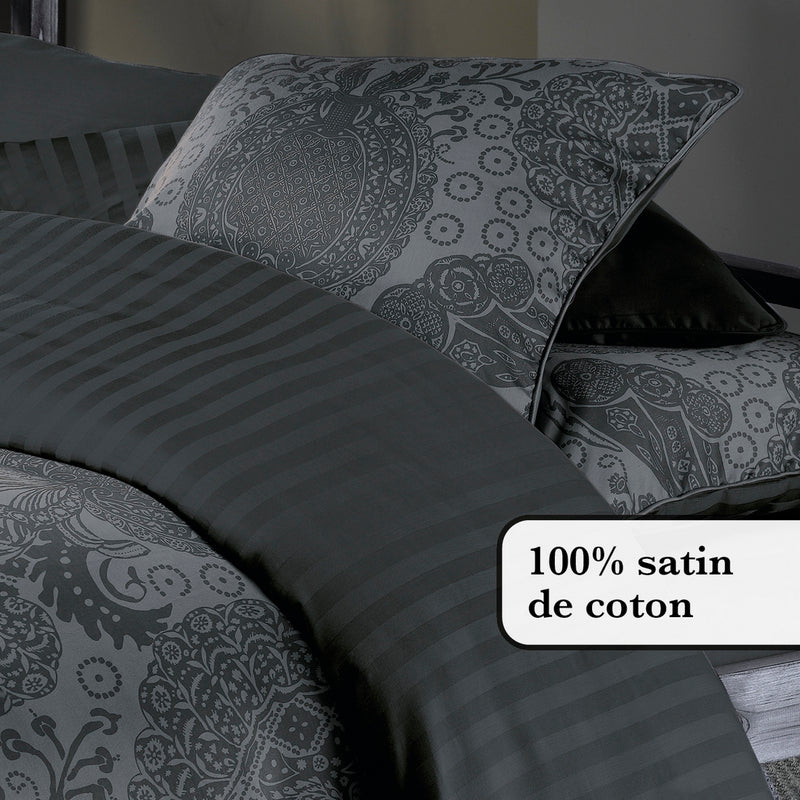 Arles - Housse De Couette + Taie(s) D'Oreiller Satin De Coton Arles Gris Foncé