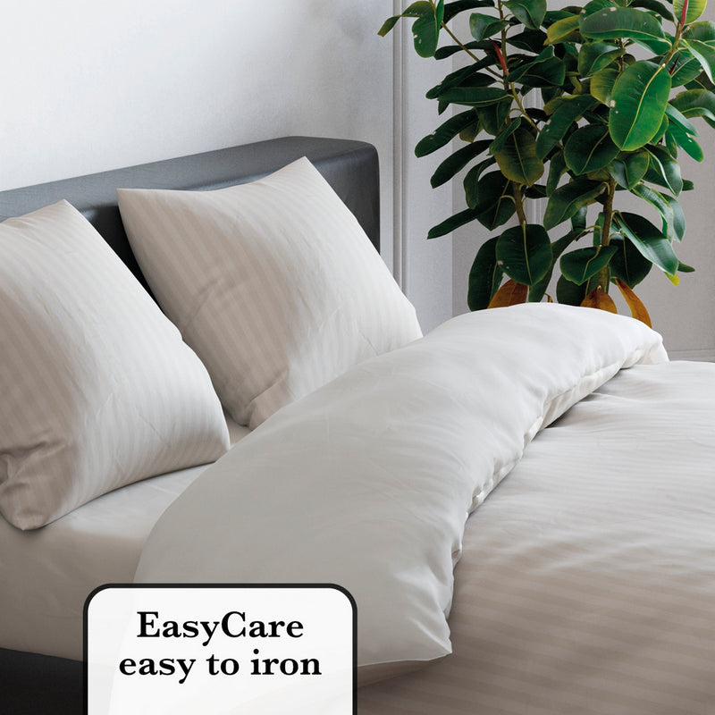 Jacquard - Set De 2 Taies D'Oreiller Satin De Coton Rayure Tissé Jacquard Taupe