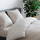 Jacquard - Set De 2 Taies D'Oreiller Satin De Coton Rayure Tissé Jacquard Taupe