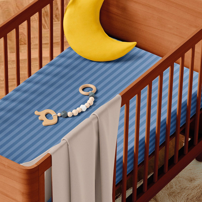 Jacquard - Housse De Couette + Taie(s) D'Oreiller Bébé Satin De Coton Rayure Tissé Jacquard Bleu