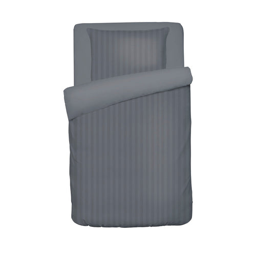 Jacquard - Housse De Couette + Taie(s) D'Oreiller Bébé Satin De Coton Rayure Tissé Jacquard Gris Foncé