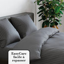 Jacquard - Set De 2 Taies D'Oreiller Satin De Coton Rayure Tissé Jacquard Gris Foncé