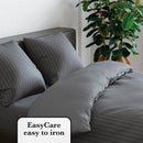 Jacquard - Set De 2 Taies D'Oreiller Satin De Coton Rayure Tissé Jacquard Gris Foncé