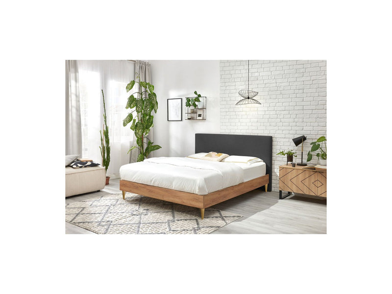 Lit Avec Lattes Massives Pieds En Bois Naturel - Noa - Gris Anthracite