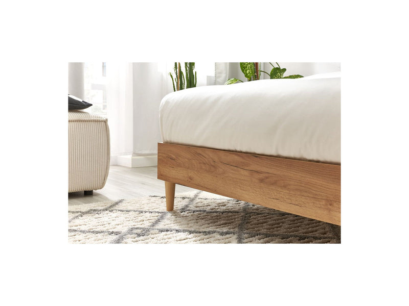 Lit Avec Lattes Massives Pieds En Bois Naturel - Noa - Beige