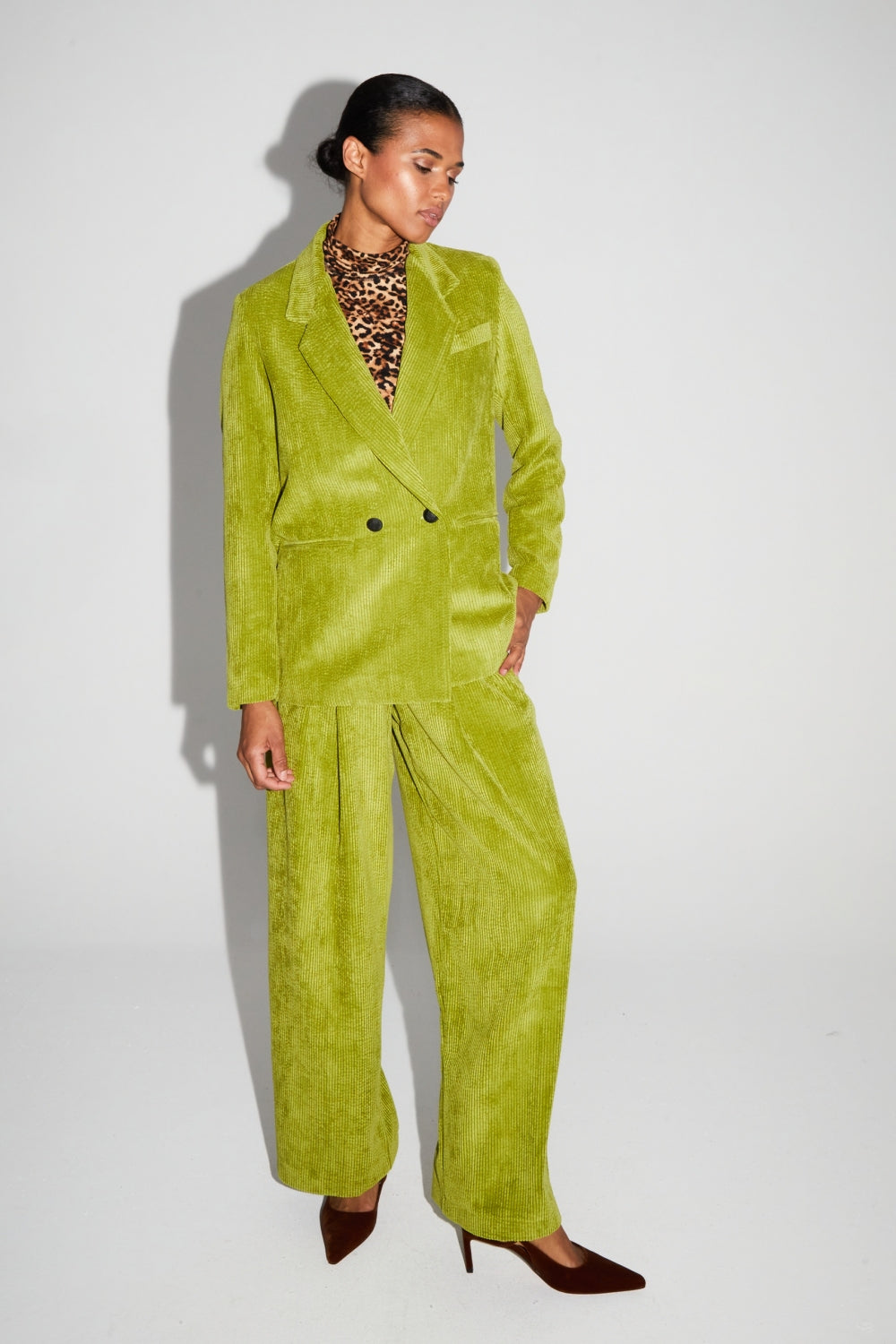 Blazer Ema Velours Vintage Vert Anisé Fabriqué En Italie