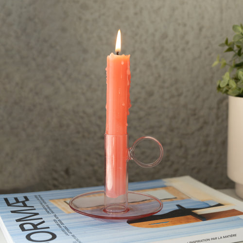 Porte-Bougie En Cristal Rose