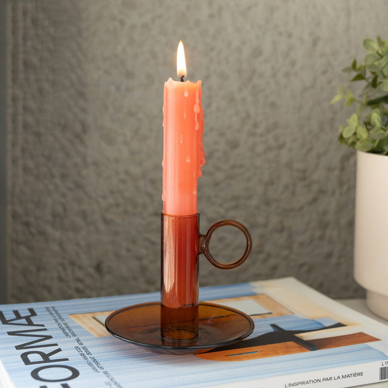Porte-Bougie En Cristal Ambre