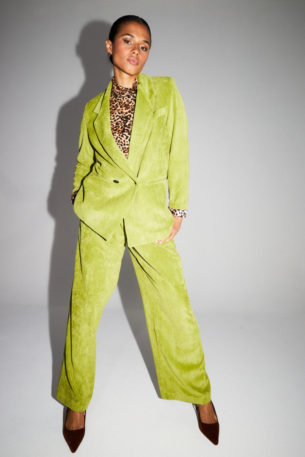 Blazer Ema Velours Vintage Vert Anisé Fabriqué En Italie