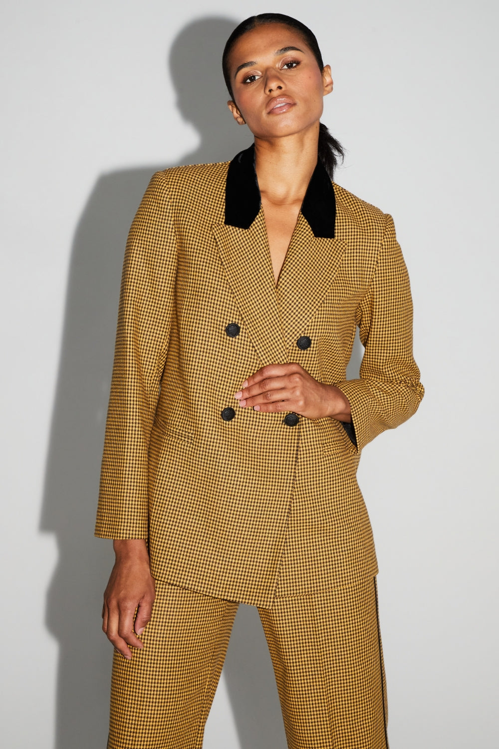 Blazer Ema Pied De Poule Safran Fabriqué En Italie