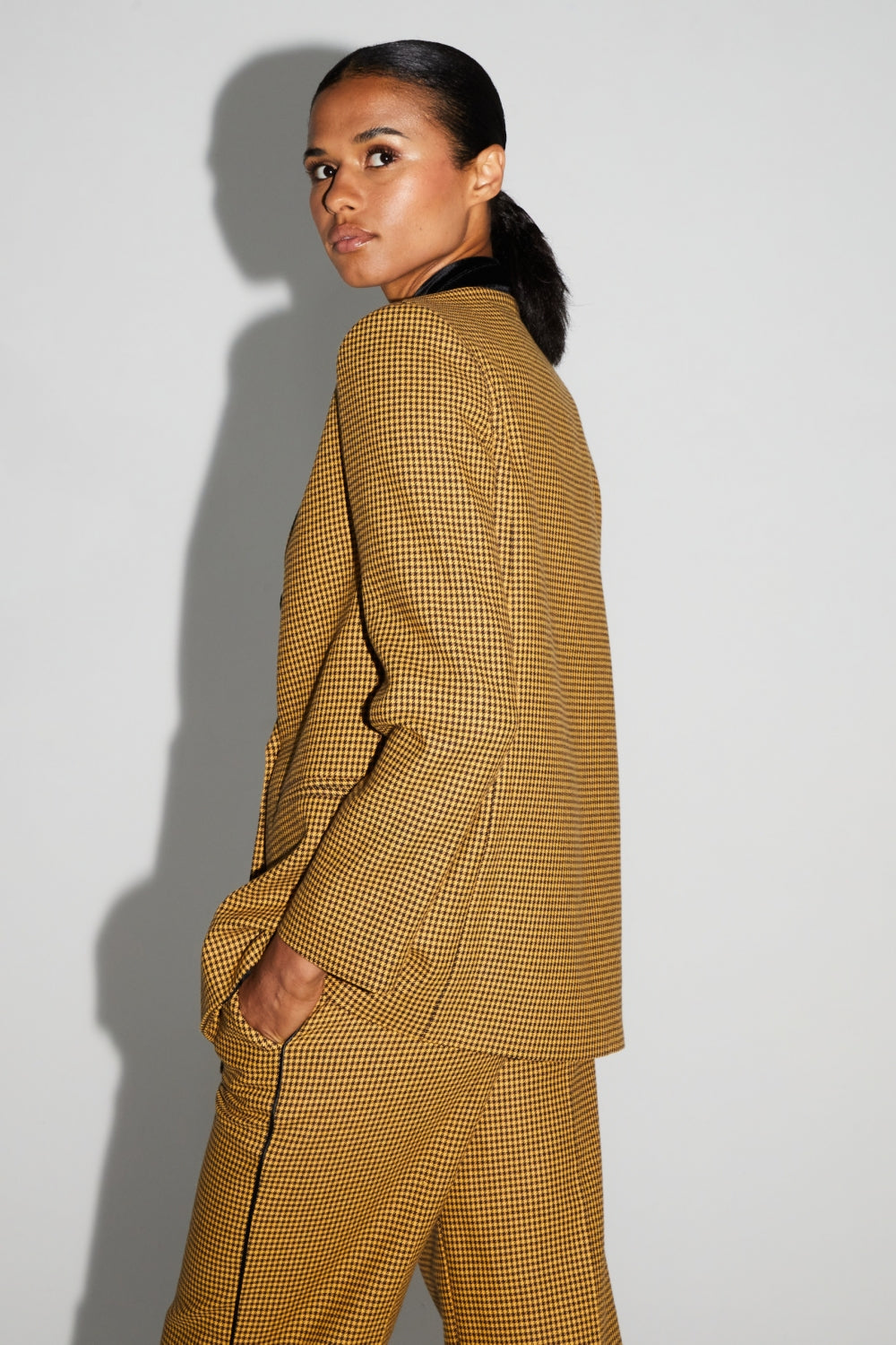 Blazer Ema Pied De Poule Safran Fabriqué En Italie